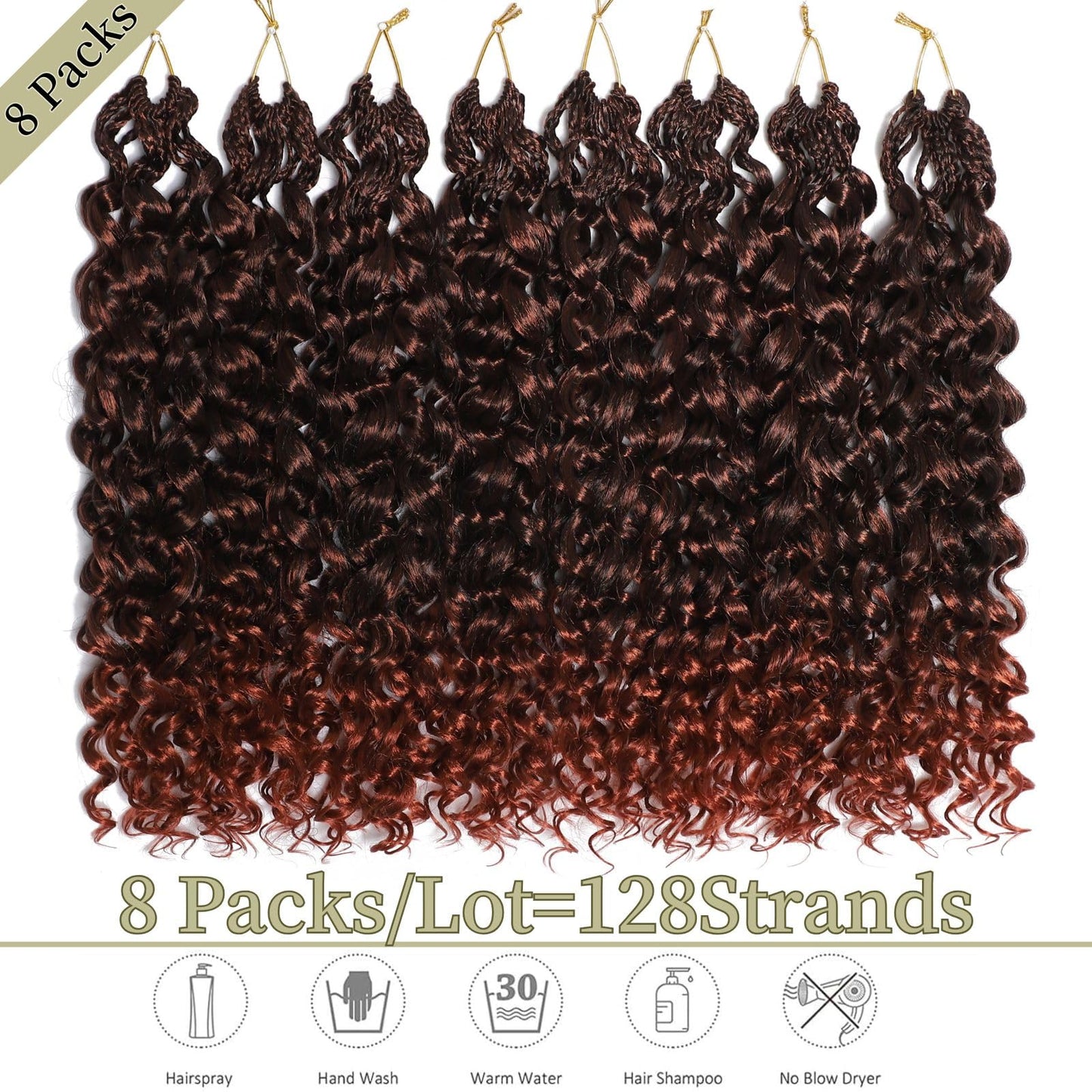 Gogo Curl Crochet Hair 14 Inch 8 Packs Pretwisted Curly Crochet Hair Pre looped Ocean Wave Crochet Hair Water Wave Deep Twist Crochet Synthetic Braiding Hair for Women Girl Kids (T350)
