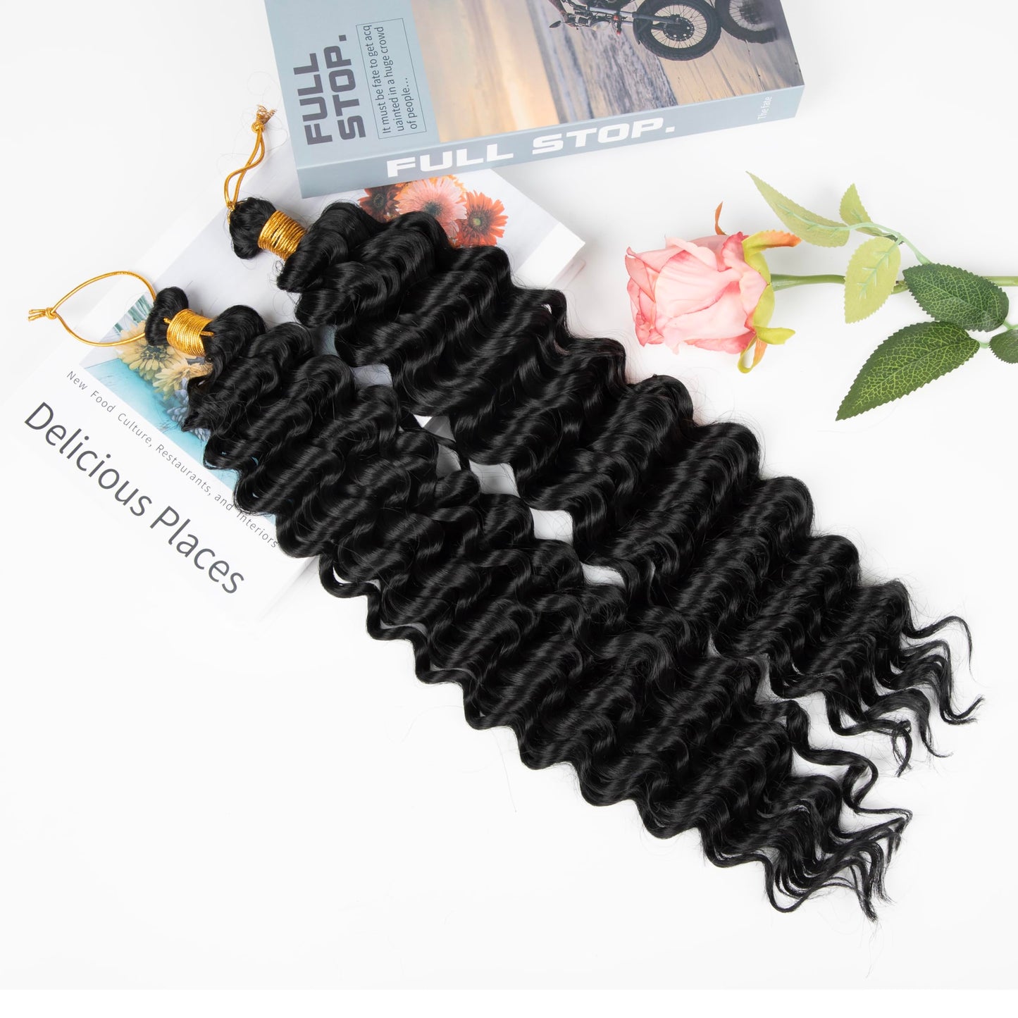 Deep Wave Crochet Hair 16 Inch 2 packs Long Curly Braiding Hair Extensions Ocean Wave Crochet Hair For Black Women Synthetic Ocean Wave Curly Crochet Hair For Boho Box Braids (1B, 16inch, 2pack)