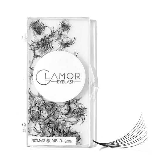 GLAMOREYELASH 500 Promade Volume Fans Loose Eyelash Extension, Handmade Individual Lashes Loose Fan 3D-16D, 0.03/0.05/0.07mm Thickness, C CC D Curl for Mink Lashes, 8-16mm Length (8D-0.05-C, 16mm)