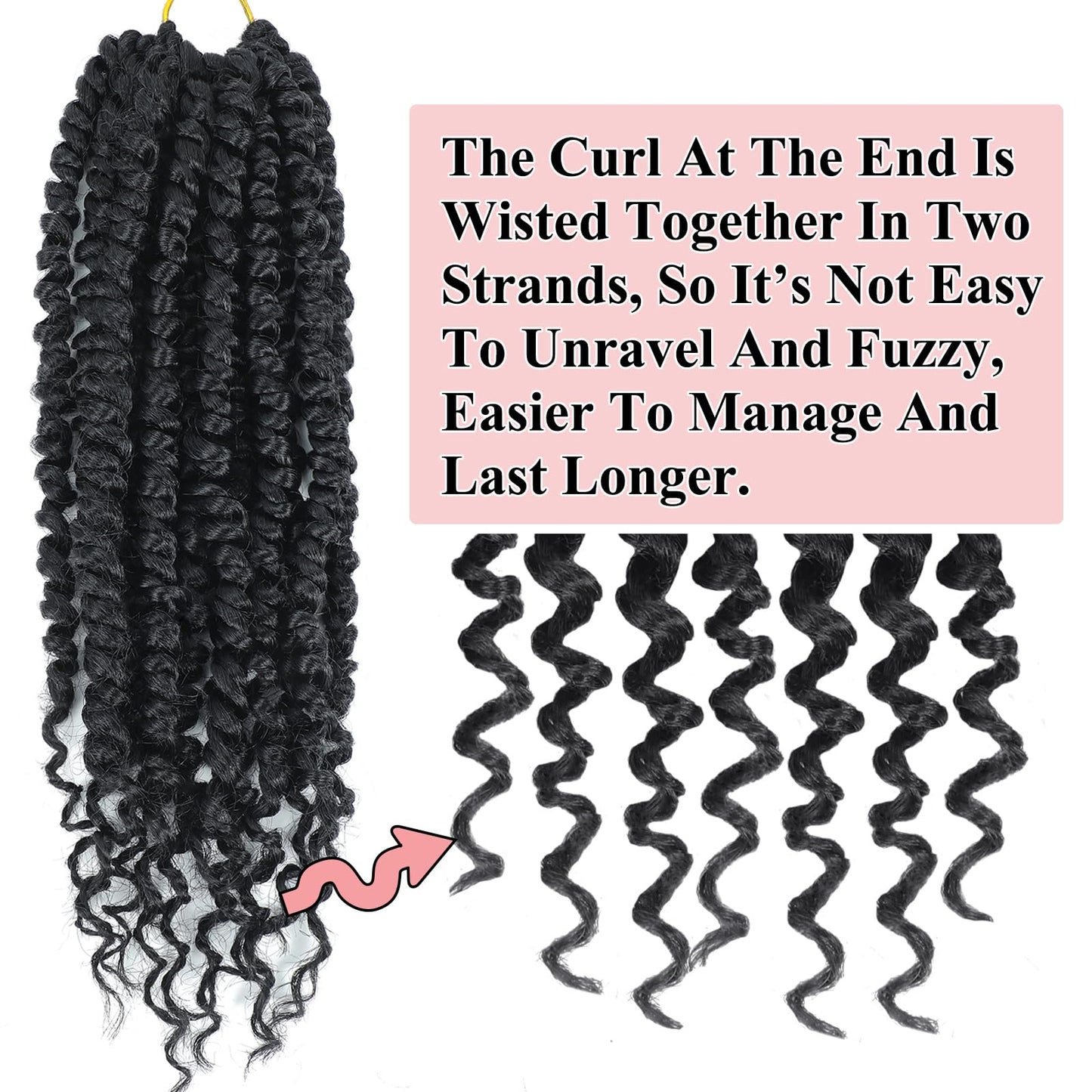 Alrence Passion Twist Crochet Hair 8 Packs Pre twisted Passion Twist Hair For Women Soft Bohe Pre-looped Crochet Braids (8 Inch (Pack of 8), 1B#)