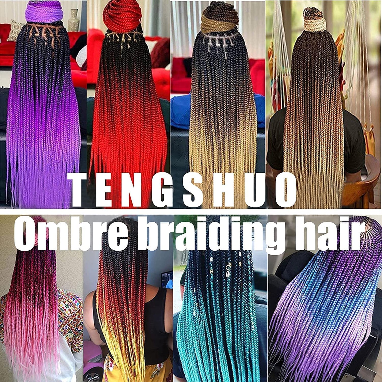 TENGSHUO FLY Black to Red Braiding Hair 3 Packs Synthetic Braid Hair Extensions Jumbo Ombre Braiding Hair 24"or Box Braids Twist Crochet Braids(24"3Pack,Black to Red/B1)