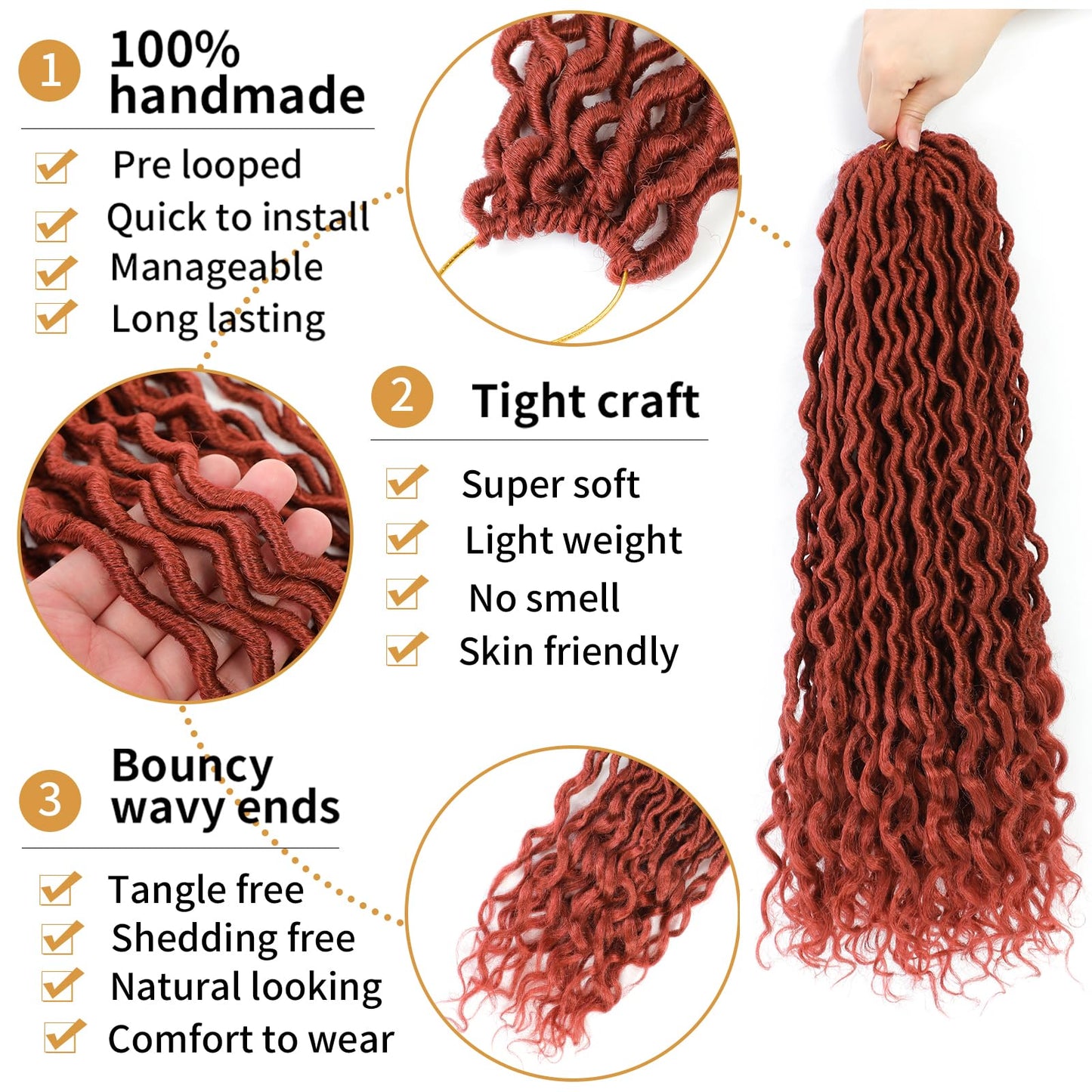 Ginger Goddess Locs Crochet Hair 18 Inch 6 Packs Pre Looped Goddess Faux Locs Crochet Hair For Black Women Soft Crochet Goddess Locs With Curly Ends(350#, 18 Inch, 6 Packs)