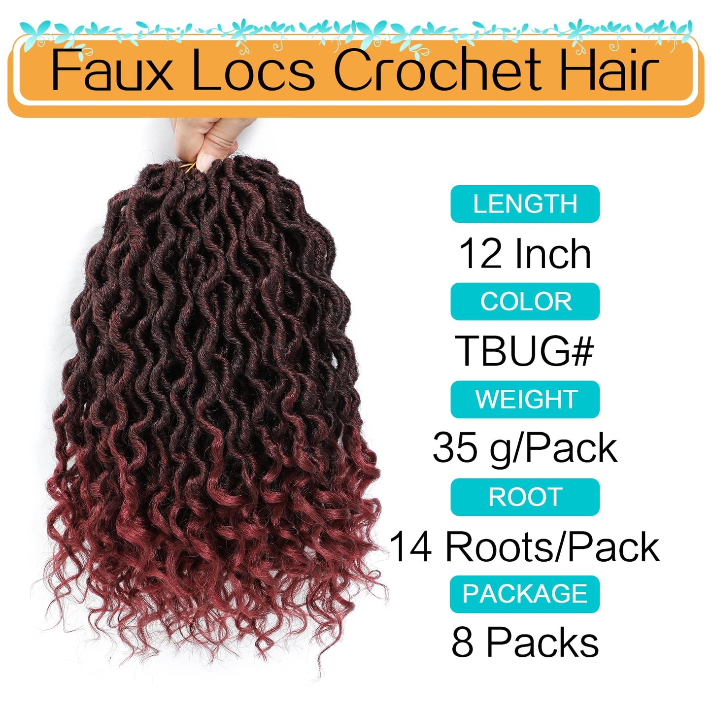 Karida Goddess Locs Crochet Hair 12 Inch, 8 Packs Upgraded Crochet Hair for Black Women, Pre Looped Crochet Faux Locs With Curly Ends (12 Inch (Pack of 8), TBUG#)