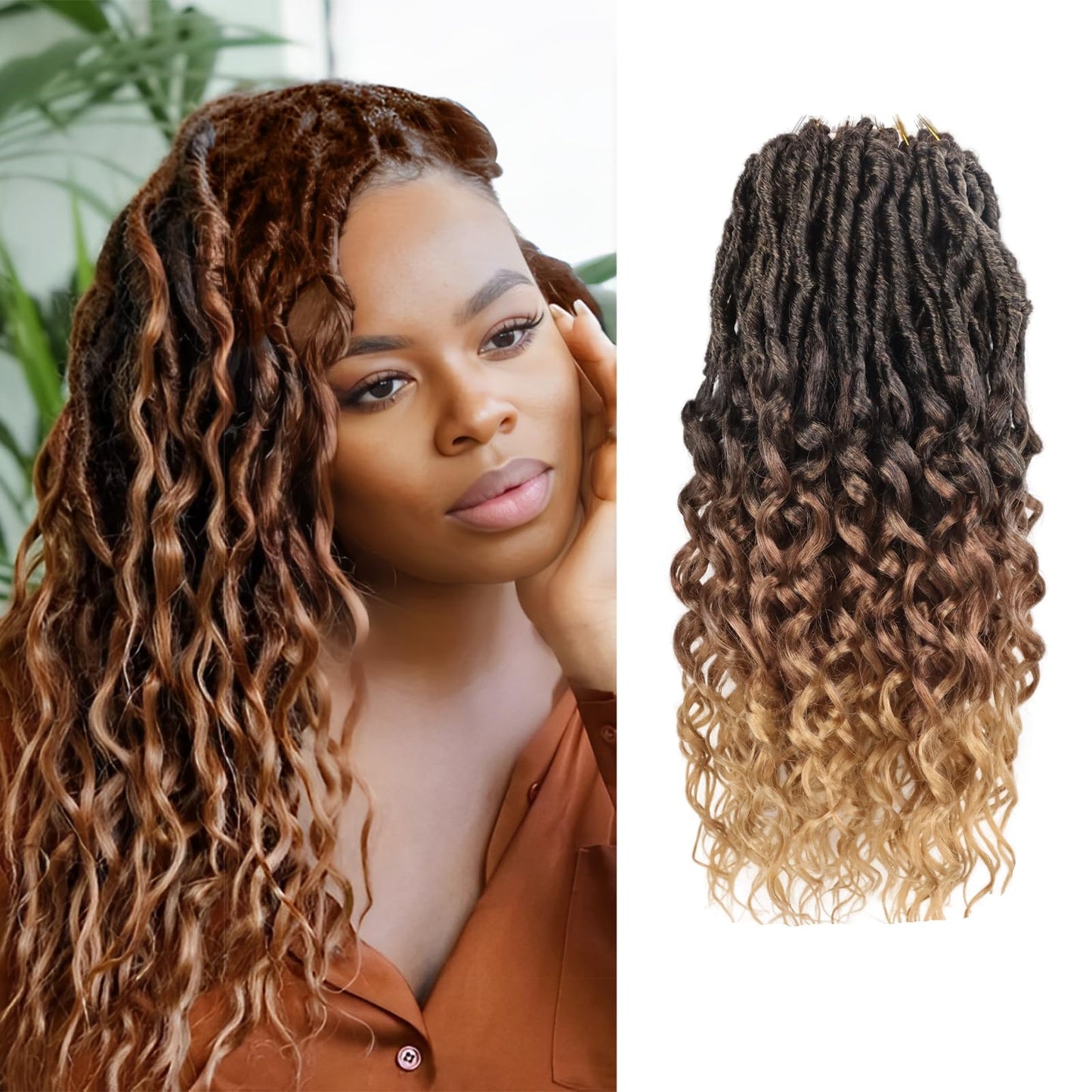 Deep Faux Locs Crochet Hair 14 Inch 8 Packs Goddess Locs Crochet Hair 1B3027 Soft Loc Faux Loc Crochet Braids with Curly Ends Prelooped Deep Wave Croceht Braids for Black Women(Black to Blonde)