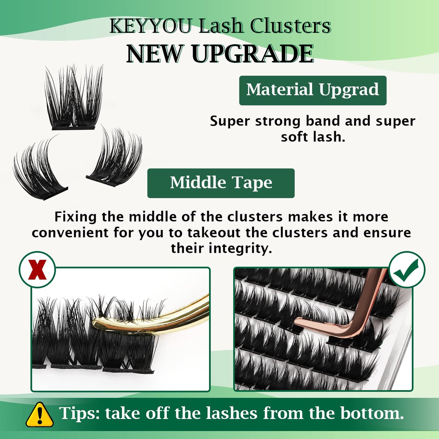 Lash Clusters 96pcs Individual Lashes D Curl 10mm Cluster Lashes KEYYOU Volume Wispy Lash Extension Soft&Comfortable Easy DIY at Home(Y10,D-10mm)