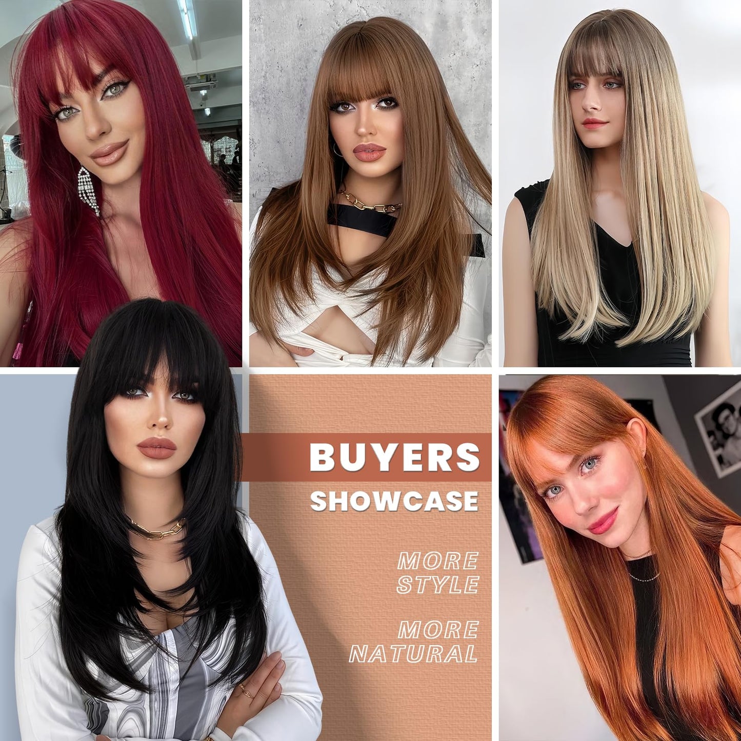 EMMOR Pink Wig With Bangs For Women Long Straight Wigs Synthetic For Girls Party Halloween Cosplay And Daily Use(26" Light Pink)