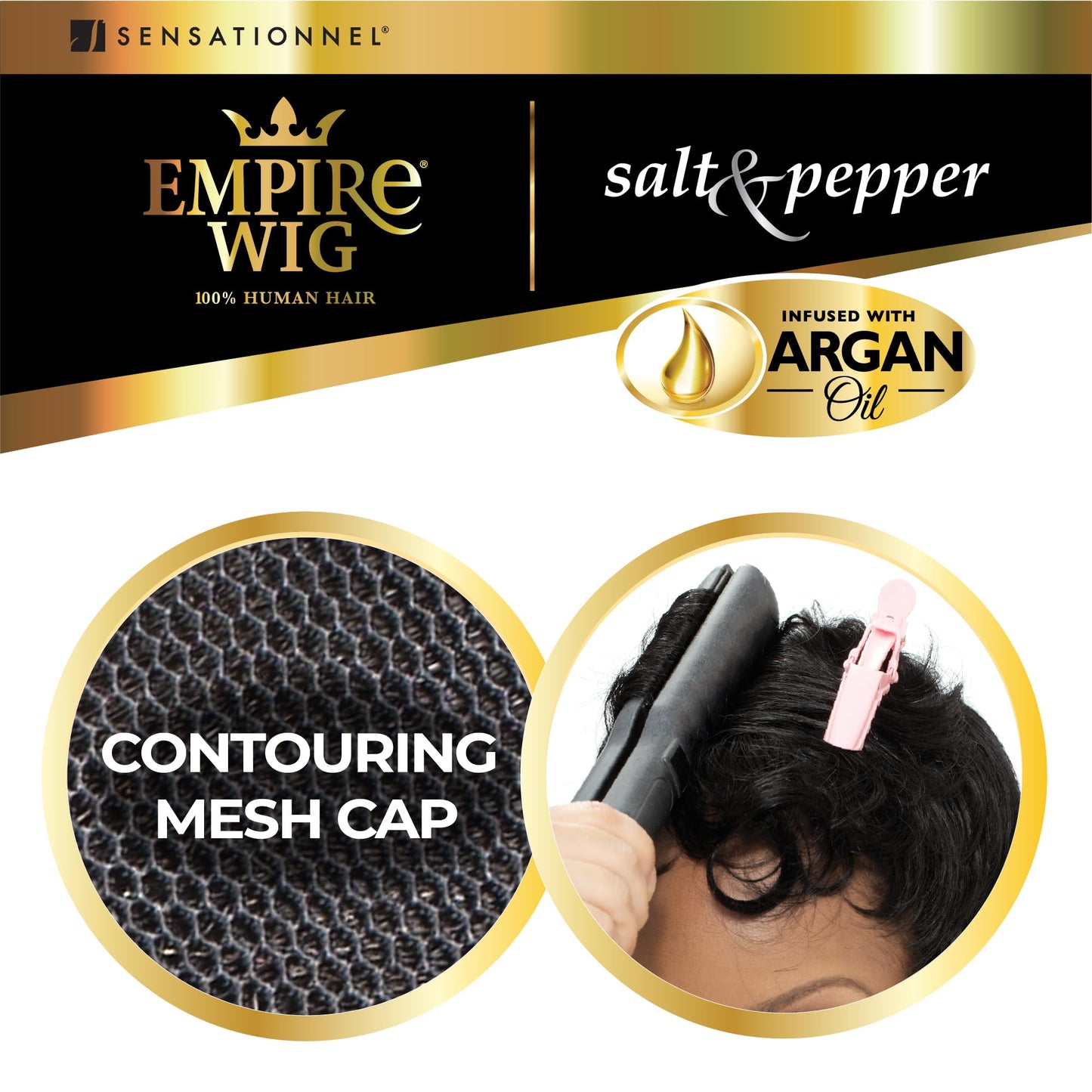 Sensationnel Empire Human Hair Wig - Salt And Pepper Bliss Contouring Mesh Cap Heat Safe (F1B/30)