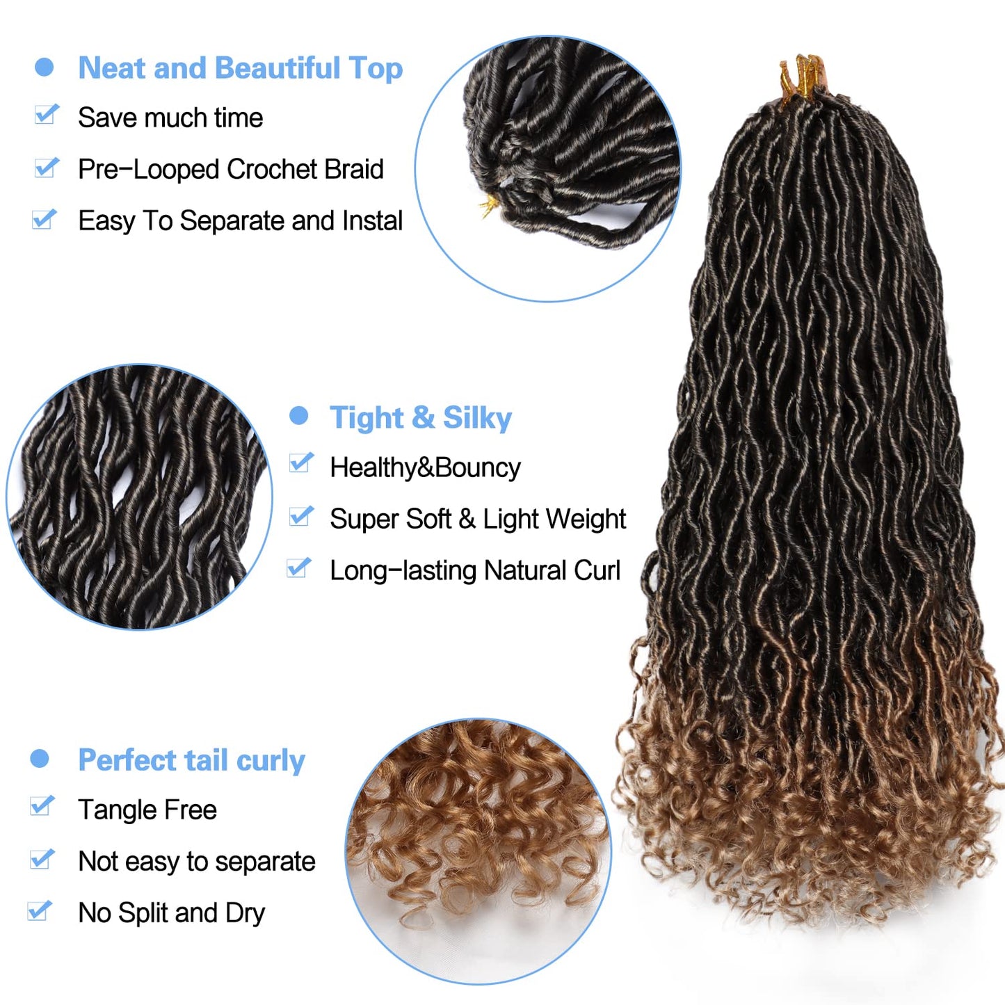 Goddess Locs Crochet Hair 6 Packs 14 Inch Wavy Curly Faux Locs Synthetic Braids Hair With Curly Ends for Black Women Extensions