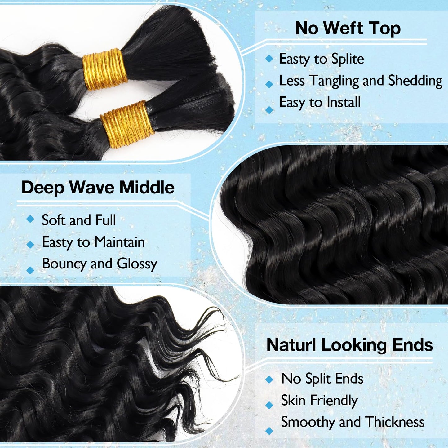 Eacia 28 Inch Deep Wave Bulk Braiding Hair for Boho Braids 2 Bundles 200g Natural Black Curly Braiding Hair for Micro Twist No Weft Wet and Wavy Braiding Hair Extensions (#1B,100g/bundle)