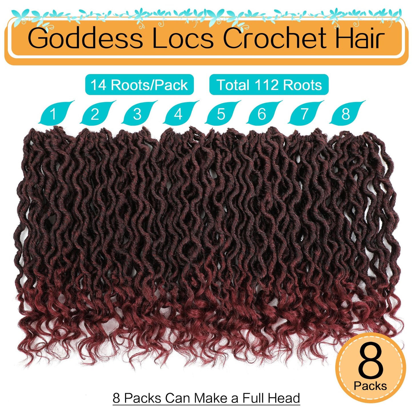 Karida Goddess Locs Crochet Hair 12 Inch, 8 Packs Upgraded Crochet Hair for Black Women, Pre Looped Crochet Faux Locs With Curly Ends (12 Inch (Pack of 8), TBUG#)
