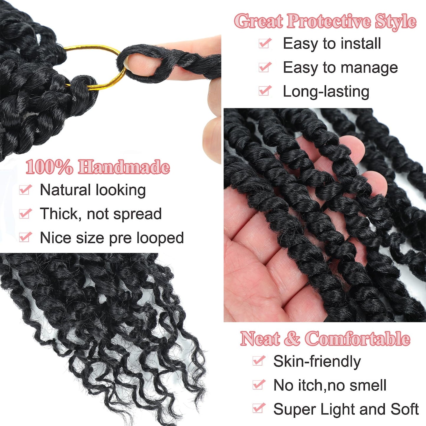 Alrence Passion Twist Crochet Hair 8 Packs Pre twisted Passion Twist Hair For Women Soft Bohe Pre-looped Crochet Braids (8 Inch (Pack of 8), 1B#)