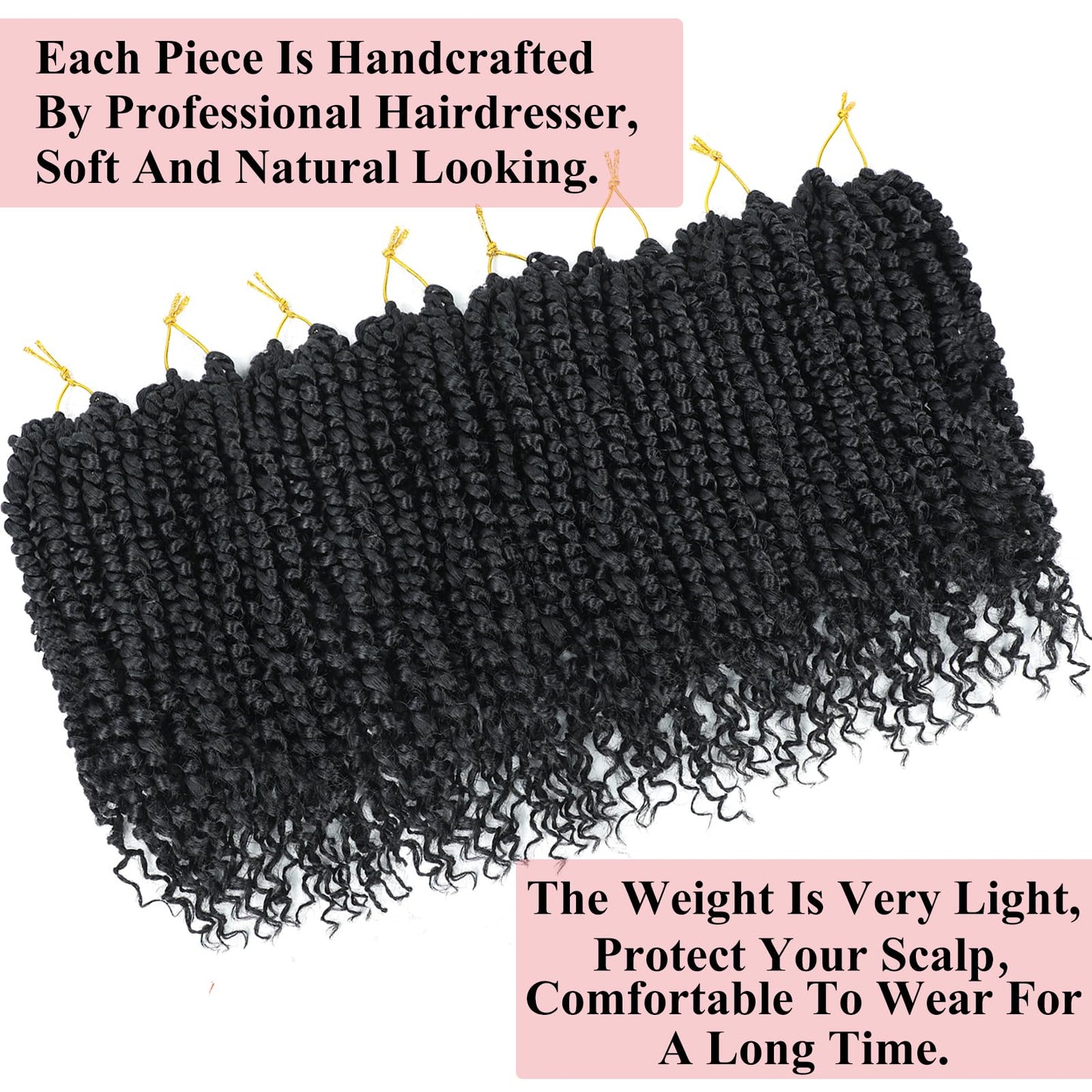 Alrence Passion Twist Crochet Hair 8 Packs Pre twisted Passion Twist Hair For Women Soft Bohe Pre-looped Crochet Braids (8 Inch (Pack of 8), 1B#)