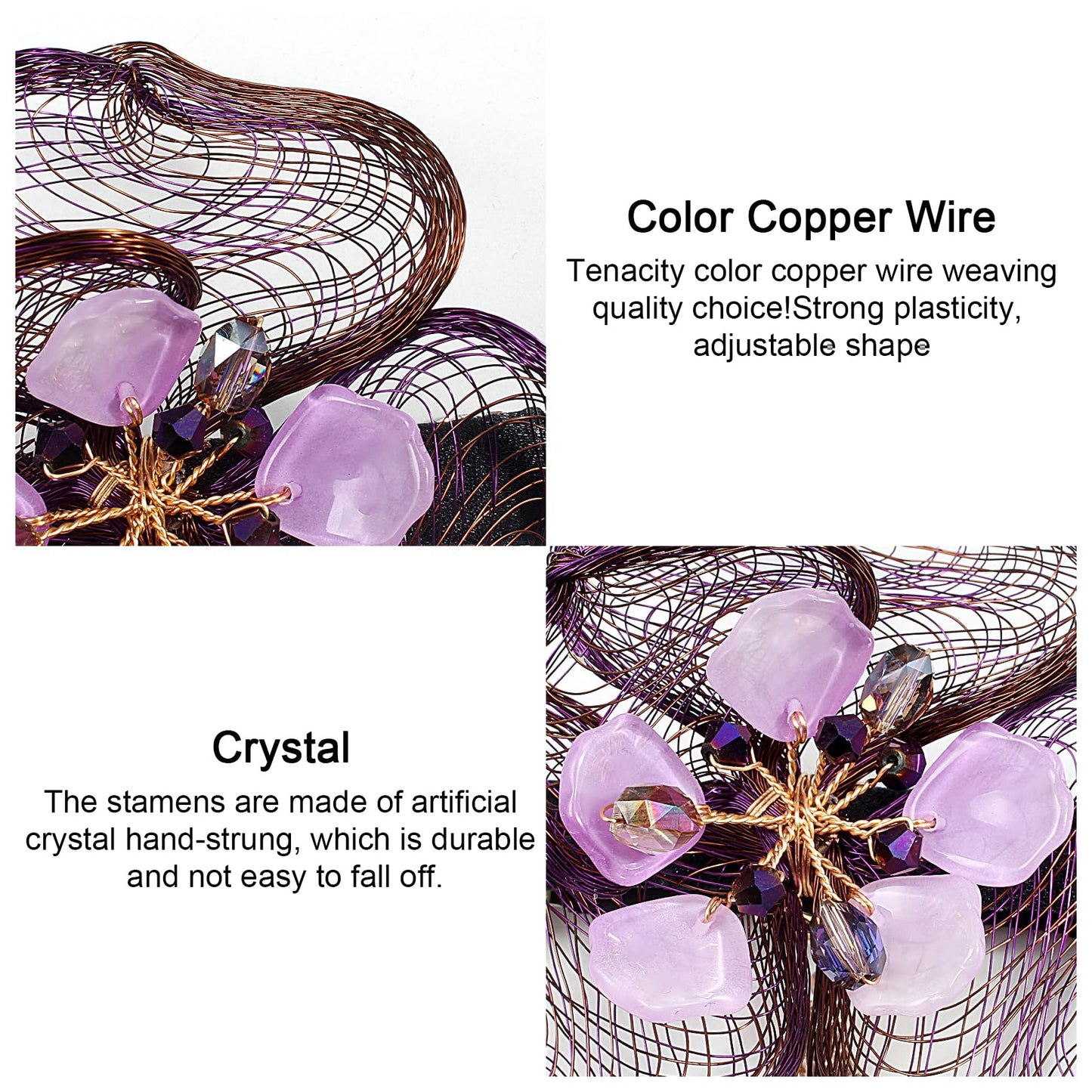 Mistofu 3.93Inch DIY Copper Wire Metal Hand-woven High-level design Barrettes Elegant Hair Accessories, Gifts for Women Girls (purple flower)