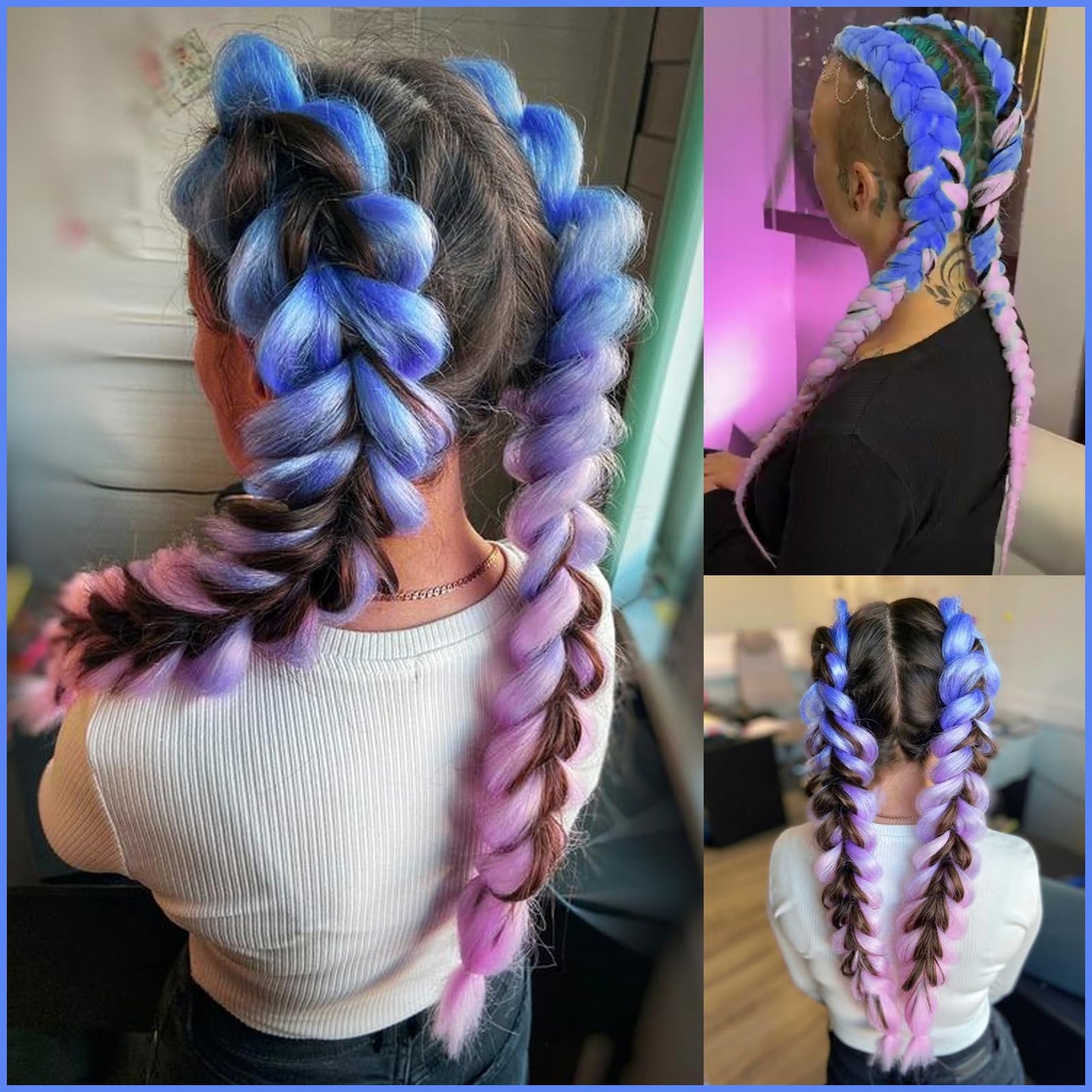RUN SHUI Ombre Blue Light Purple Pre stretched Braiding Hair 2 Packs Pre feathered Braid Hair Extensions 30 Inches Hair Braids