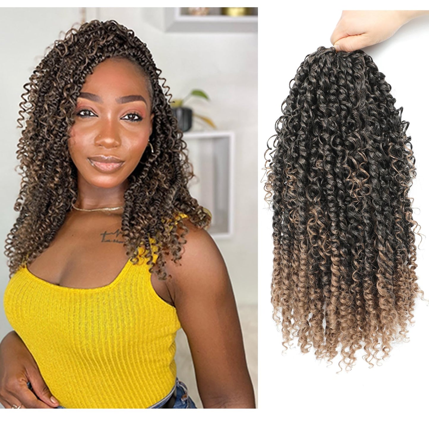 Passion Twist Hair 14inch Boho Passion Twist Crochet Hair For Black Women Pretwisted boho Passion Twist Crochet Hair, Pre Looped Curly Ends Bohemian Crochet Braids For Women（#T27,14inch,7 Packs）