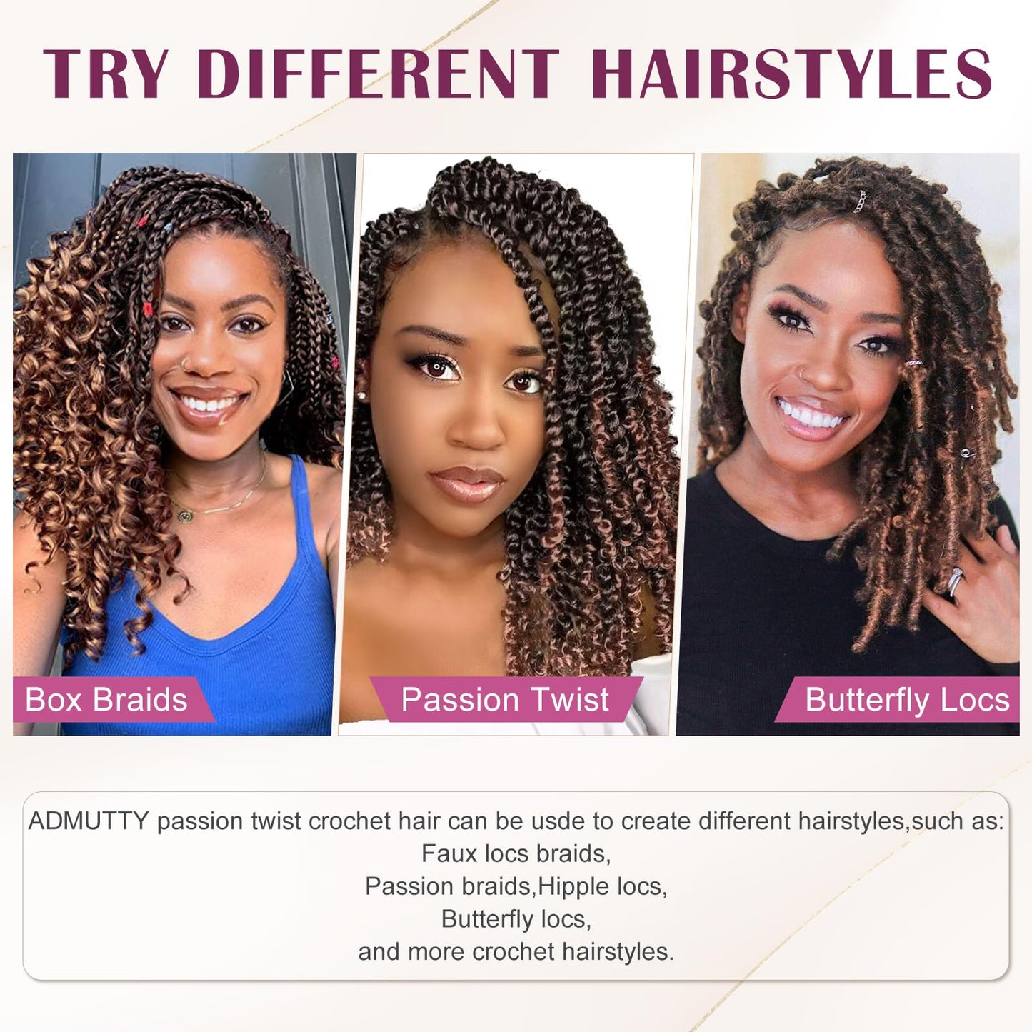 Passion Twist Crochet Hair, Pretwisted Passion Crochet Hair 12 Inch, Passion Twist Crochet Hair 8 Packs Prelooped Passion Twist Hair, Short Pre Looped Crochet Hair for Black Women(1B/30)