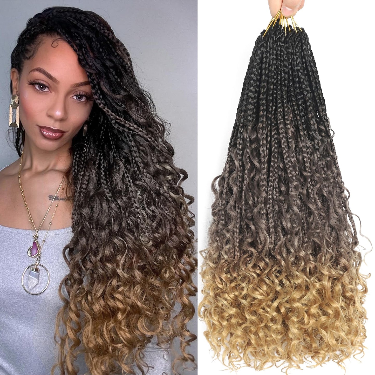 Boho Crochet Braids 18 Inch Goddess Box Braids Crochet Hair 8 Packs Box Braids Crochet Hair Crochet Braids for Black Women(18 Inch, 1B/4/27)