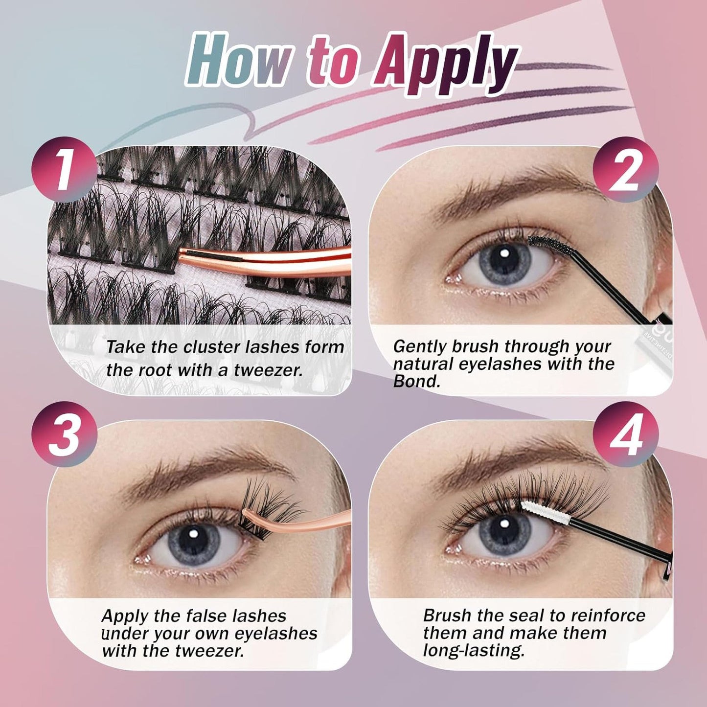 Mayhug Lash Extension Kit 144pcs, 3D Lashes Clusters with 10ml Bond and Seal, 5ml Lash Remover, Lash Tweezers, Easy DIY Cluster Eyelash Extensions Kit at Home (Dreamy Kit)