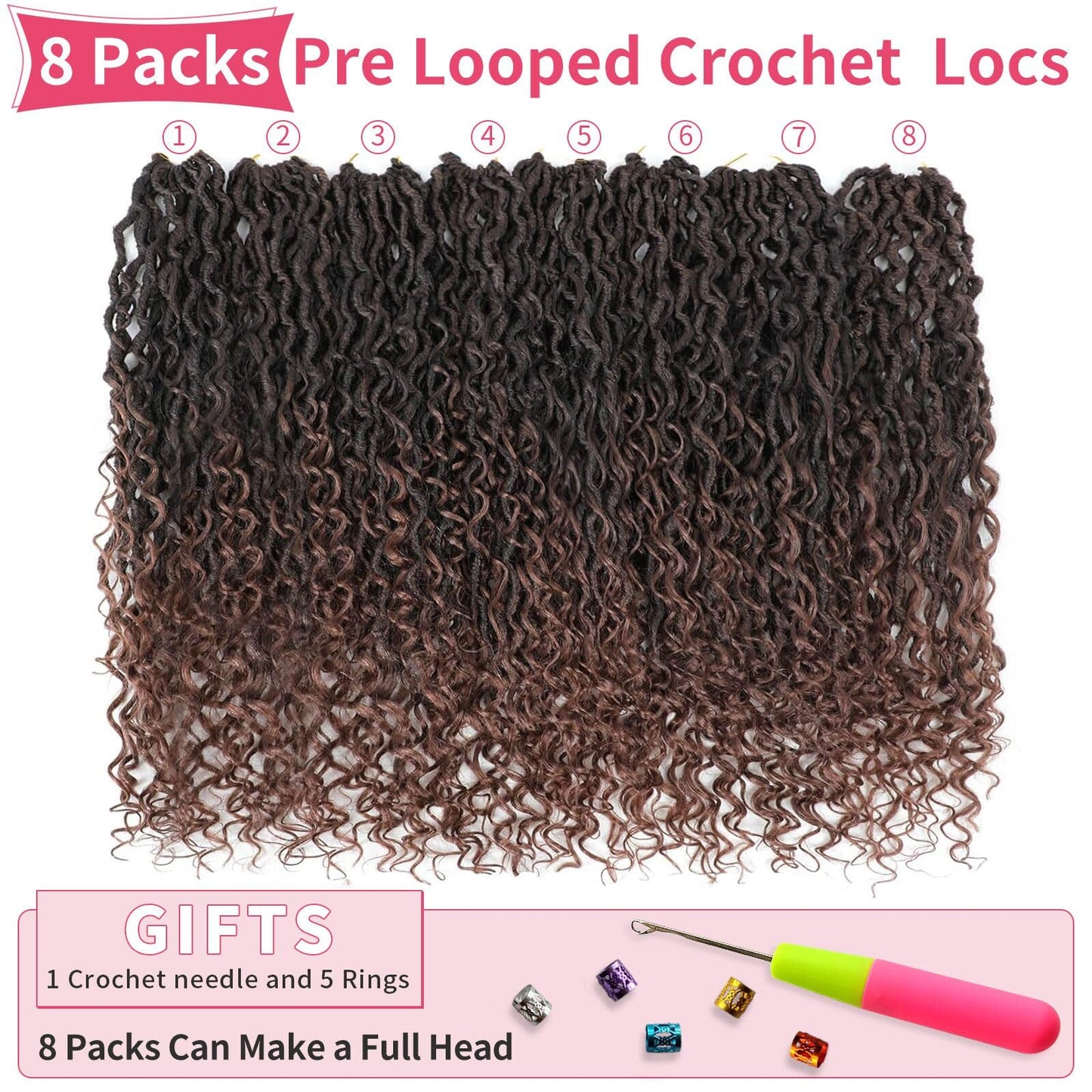 Alicoco Goddess Locs Crochet Hair 24 Inch 8 Packs Faux Locs Crochet Hair For Women Boho Soft Locs Pre-looped River Crochet Locs With Curly Ends (24 Inch (Pack of 8), 1B/30)