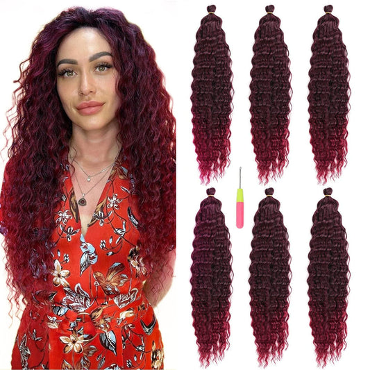 Ocean Wave Crochet hair 22 inch Curly Braiding Hair Extensions 6Packs Loose Hair Crochet for Women #1BTBurg