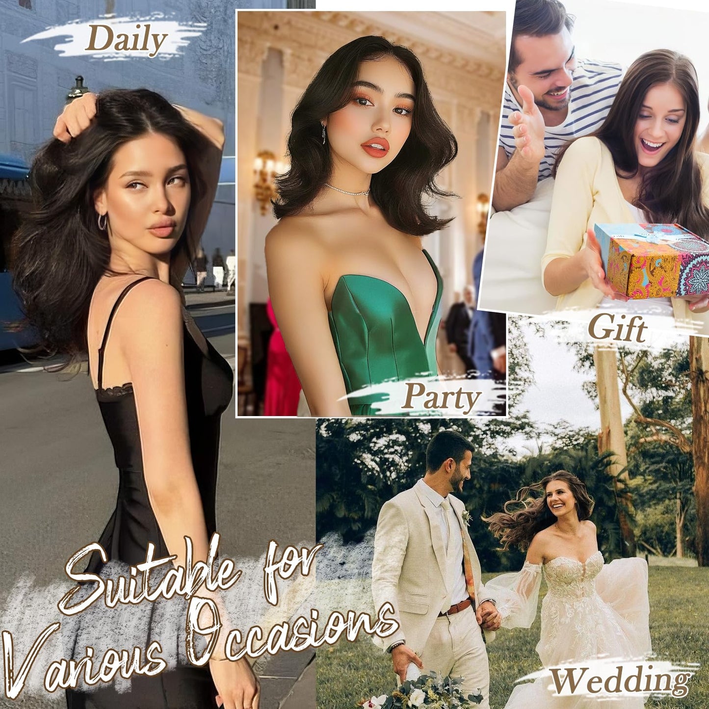 BARSDAR Black Brown Clip in Hair Extensions - 12 Inch Wavy Clip in Hair Extensions for Women - 6PCs Full Head Thick Soft Synthetic Clip in Hairpieces Daily Party Halloween - Black Brown