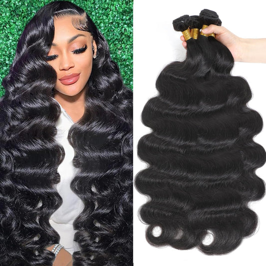 4 Bundles Human Hair Body Wave Bundles 20 22 24 26 inch 4 pack 12A Brazilian Virgin Hair Weave Bundles Human Hair 100% Unprocessed Human Hair Bundles Wavy Bundles Natural Black