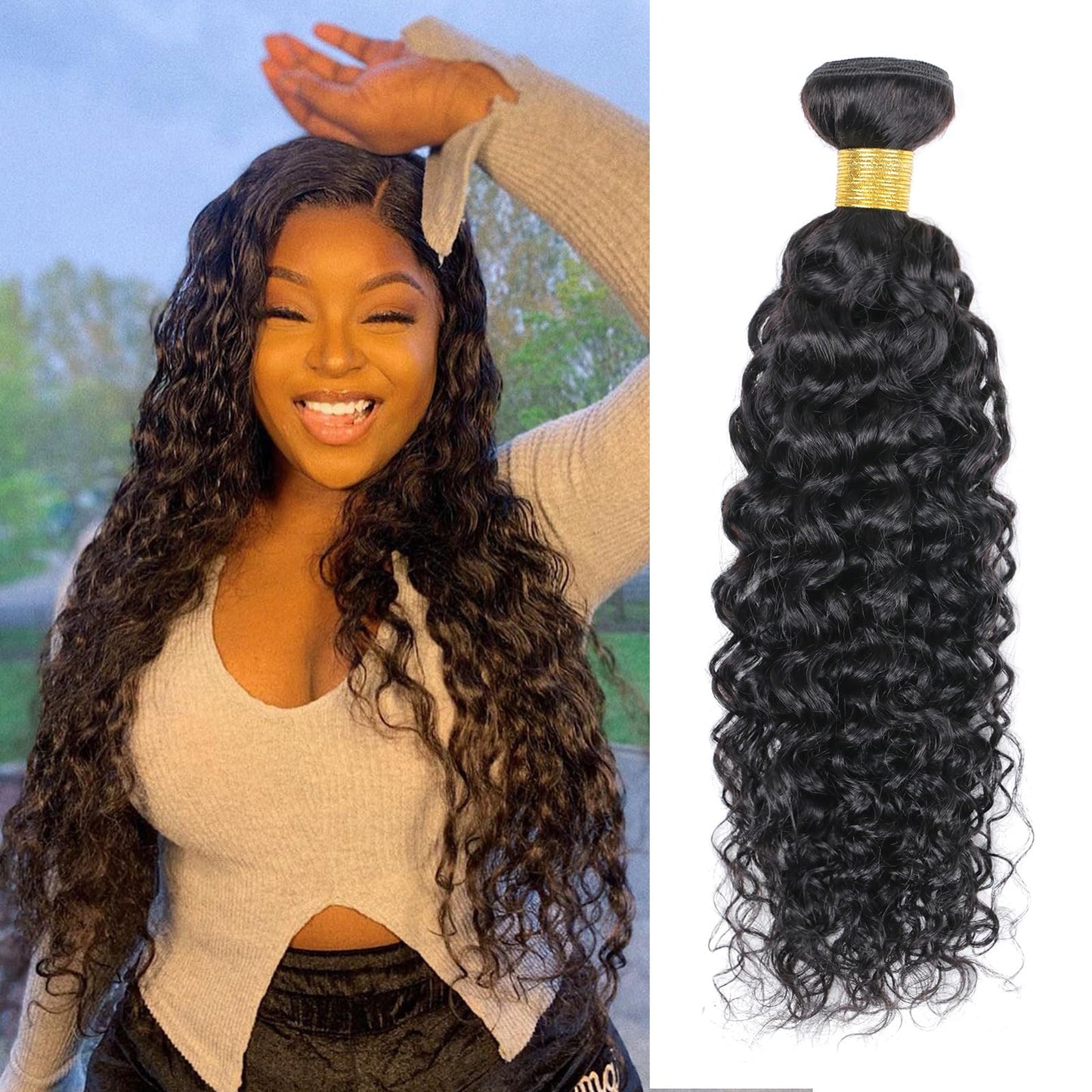 Viyaviya Brazilian Human Hair Bundles Water Wave Bundles Wet and Wavy Human Hair Weave Bundles Brazilian Curly Hair Bundles Extensions Water Wave Bundles 26 Inch Natural Color for Black Women