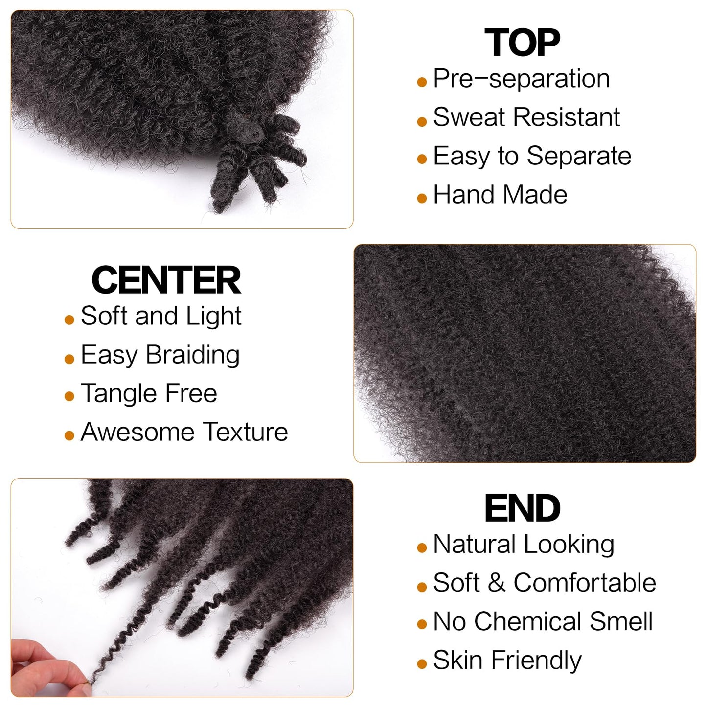24 Inch Springy Afro Twist Hair 8 Packs Afro Twist Hair For Distressed Soft Locs Natural Black Marley Twist Crochet Braiding Hair Synthetic Hair Extensions(24 Inch,8Pack,2#)