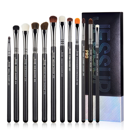 Jessup Eyeshadow Brush Set 12pcs Eye Makeup Brushes Set Professional Premium Sythetic Eye Shadow Blending Smoky Shader Concealer Brush Black T339