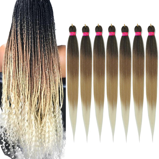 36'' Ombre Pre Stretched Braiding Hair Yaki Texture Crochet Braid Hair Extensions 4 Tones Braiding Hair Pre Stretched (7packs,1b/30/27/613)