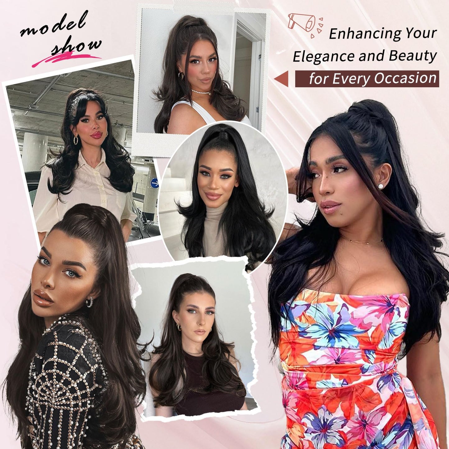 CHRSHN Ponytail Extension, Drawstring Ponytail Extension for Women 26 Inch Long Wavy Pony Tails Hair Extensions Synthetic Clip in Ponytail Hairpiece for Women(350#)