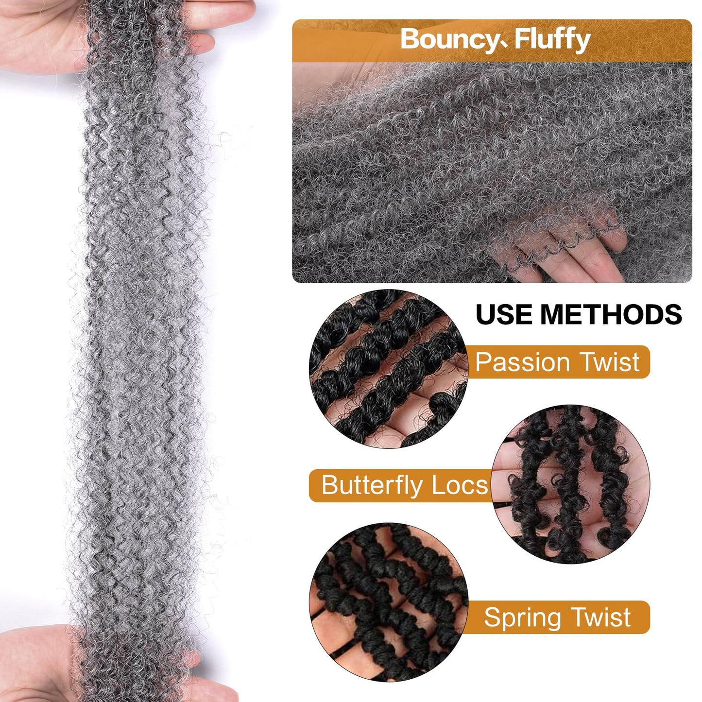 8 Packs Grey Afro Twist Hair 24 Inch Marley Twist Crochet Hair Pre Fluffed Spring Twist Hair for Distressed Faux Soft Locs (24 Inch,8Pack,Grey)