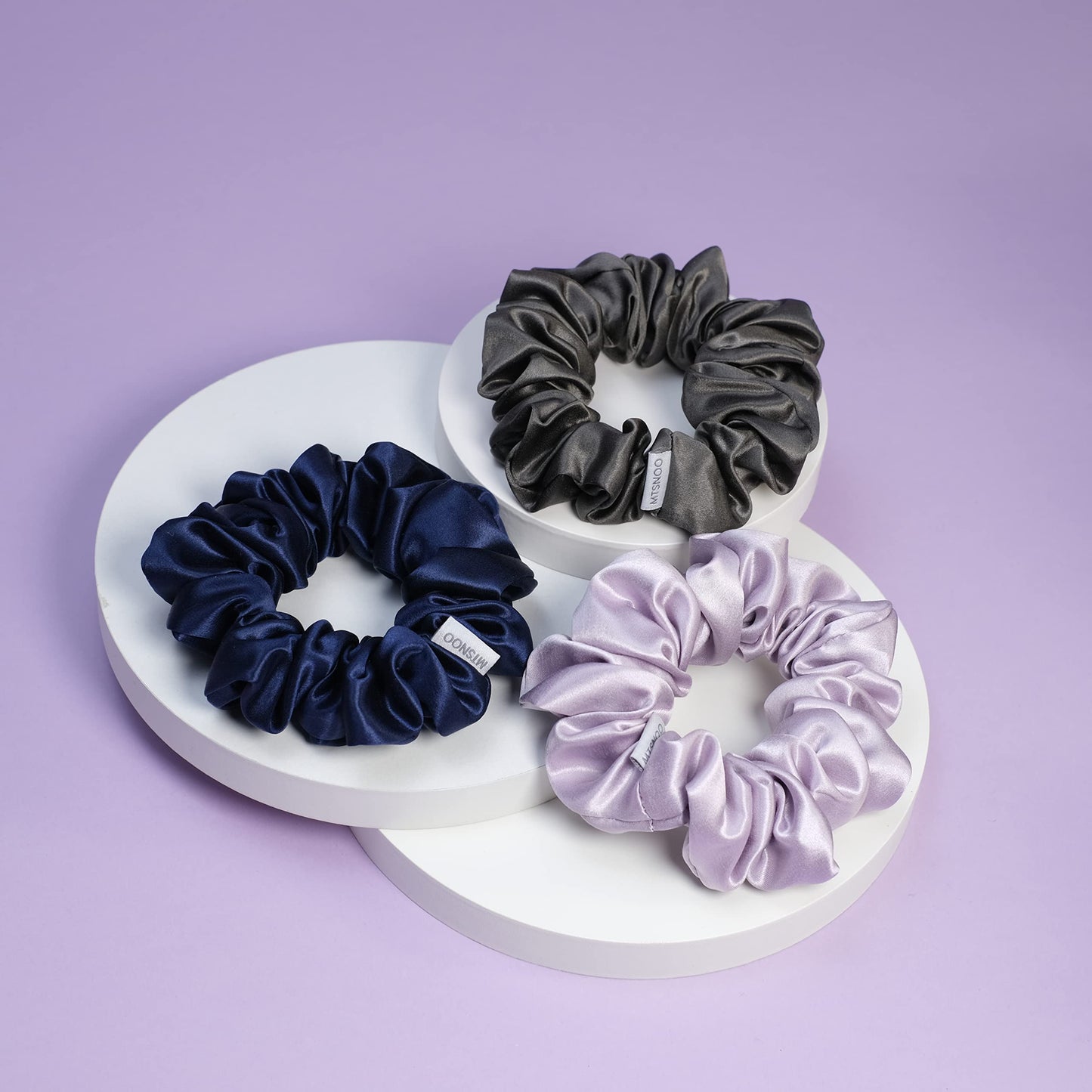 MTSNOO Silk Scrunchies, 3 Count, 100% Pure 22 Momme Mulberry, for Hair Sleep & Curly Hair with Elastic Band, Hair Ties Ropes Scrunchies Set for Women Girls