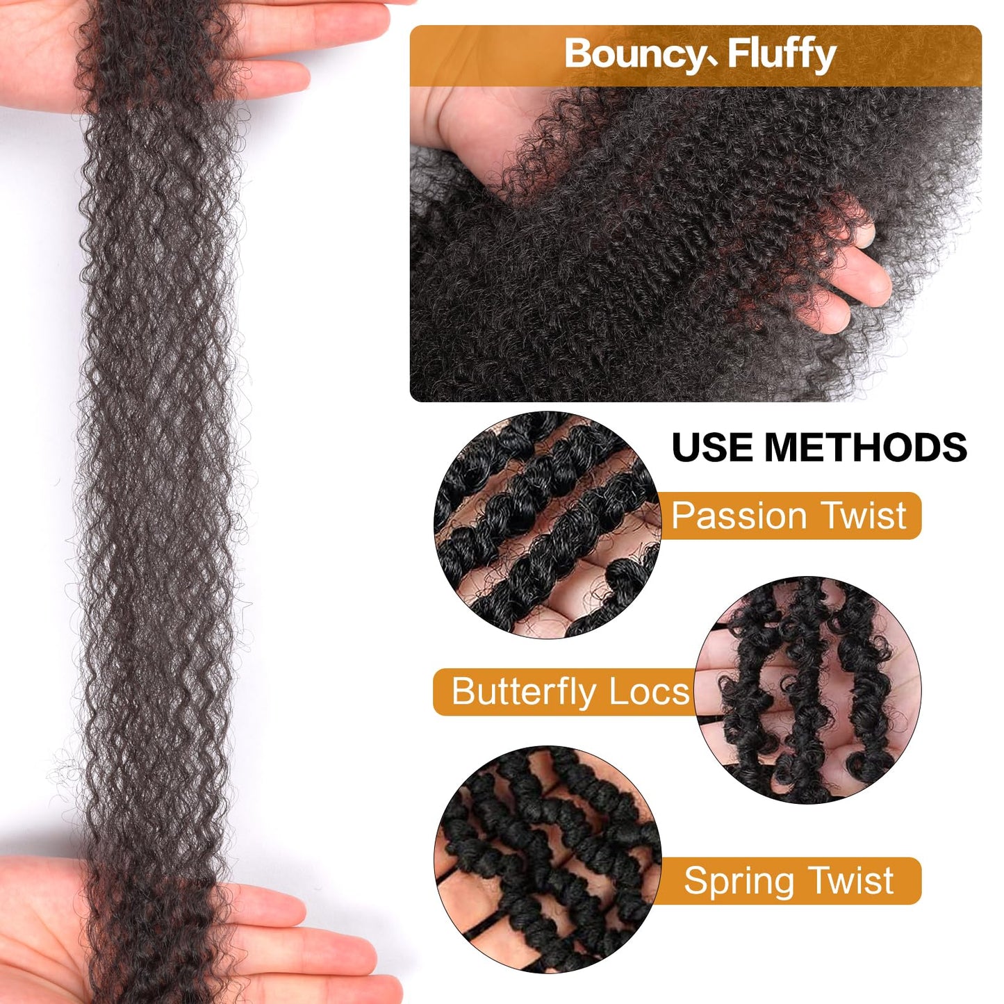 24 Inch Springy Afro Twist Hair 8 Packs Afro Twist Hair For Distressed Soft Locs Natural Black Marley Twist Crochet Braiding Hair Synthetic Hair Extensions(24 Inch,8Pack,2#)