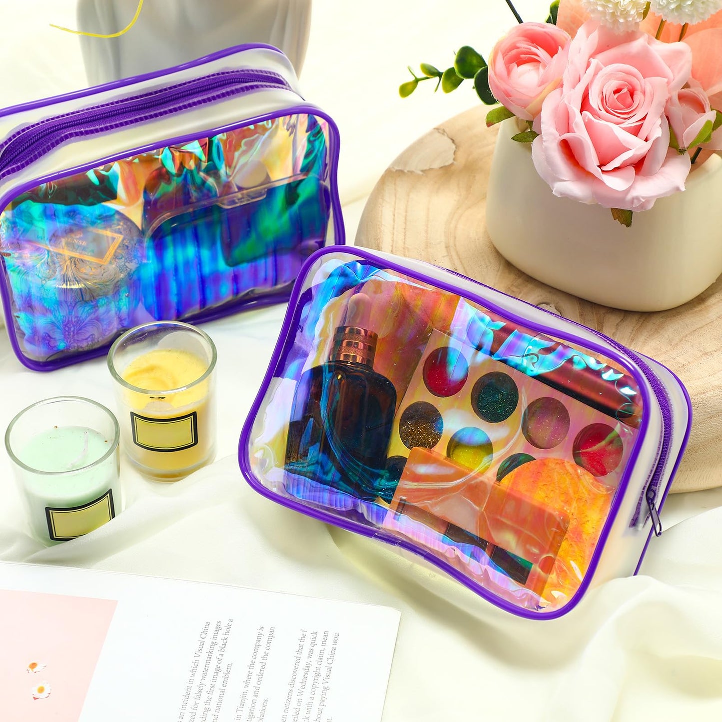 Weewooday 12 Pieces Clear Makeup Bags Cosmetic Storage Bags PVC Zipper Pouches Travel Waterproof Makeup Plastic Case for Women Organizing Toiletries Traveling Bathroom(Medium,Dazzling)