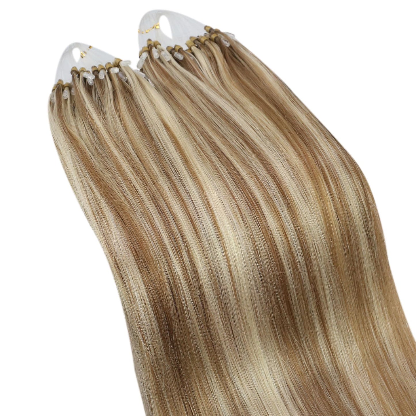 Ugeat Micro Loop Hair Extensions Golden Brown Highlights Bleach Blonde Micro Bead Hair Extensions Real Human Hair Micro Link Hair Extensions Cold Fusions Hair Extensions 14 Inch 50s 50g