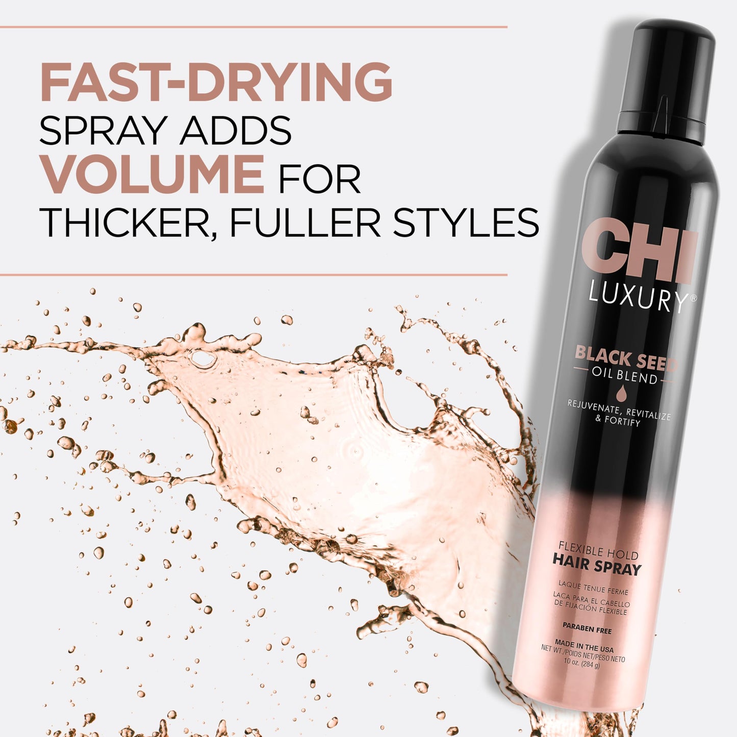 CHI Luxury Black Seed Oil Flexible Hold Hairspray, Adds Hair Texture & Volume, Natural Hold, Sulfate, Paraben & Gluten-Free, 10 Oz