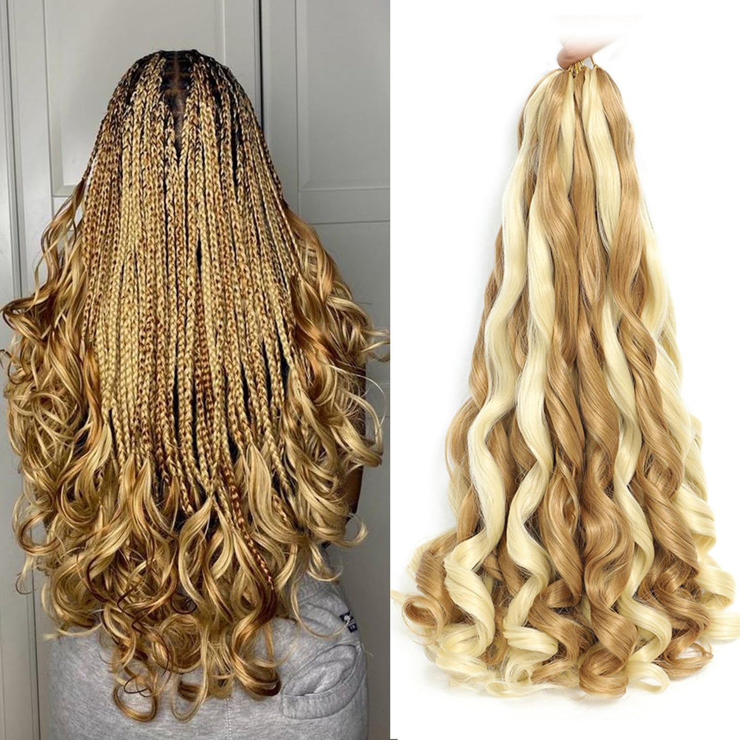 French Curly Braiding Hair 18 Inch 8 Packs - Pre-Stretched Bouncy Loose Wavy Synthetic Hair Extensions for Black Women (27/613)