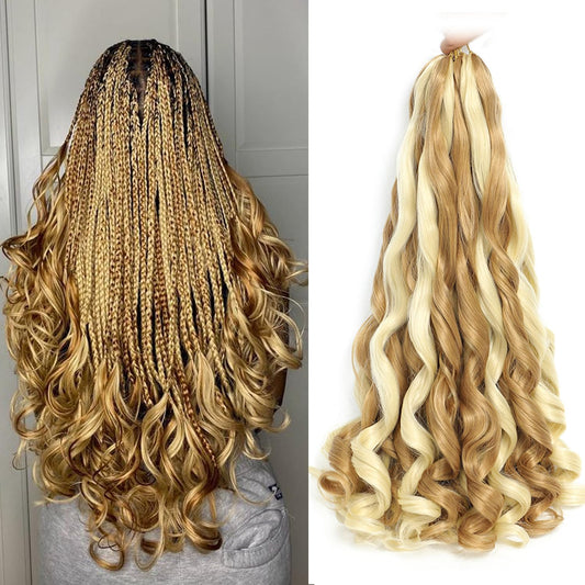 French Curly Braiding Hair 18 Inch 8 Packs - Pre-Stretched Bouncy Loose Wavy Synthetic Hair Extensions for Black Women (27/613)