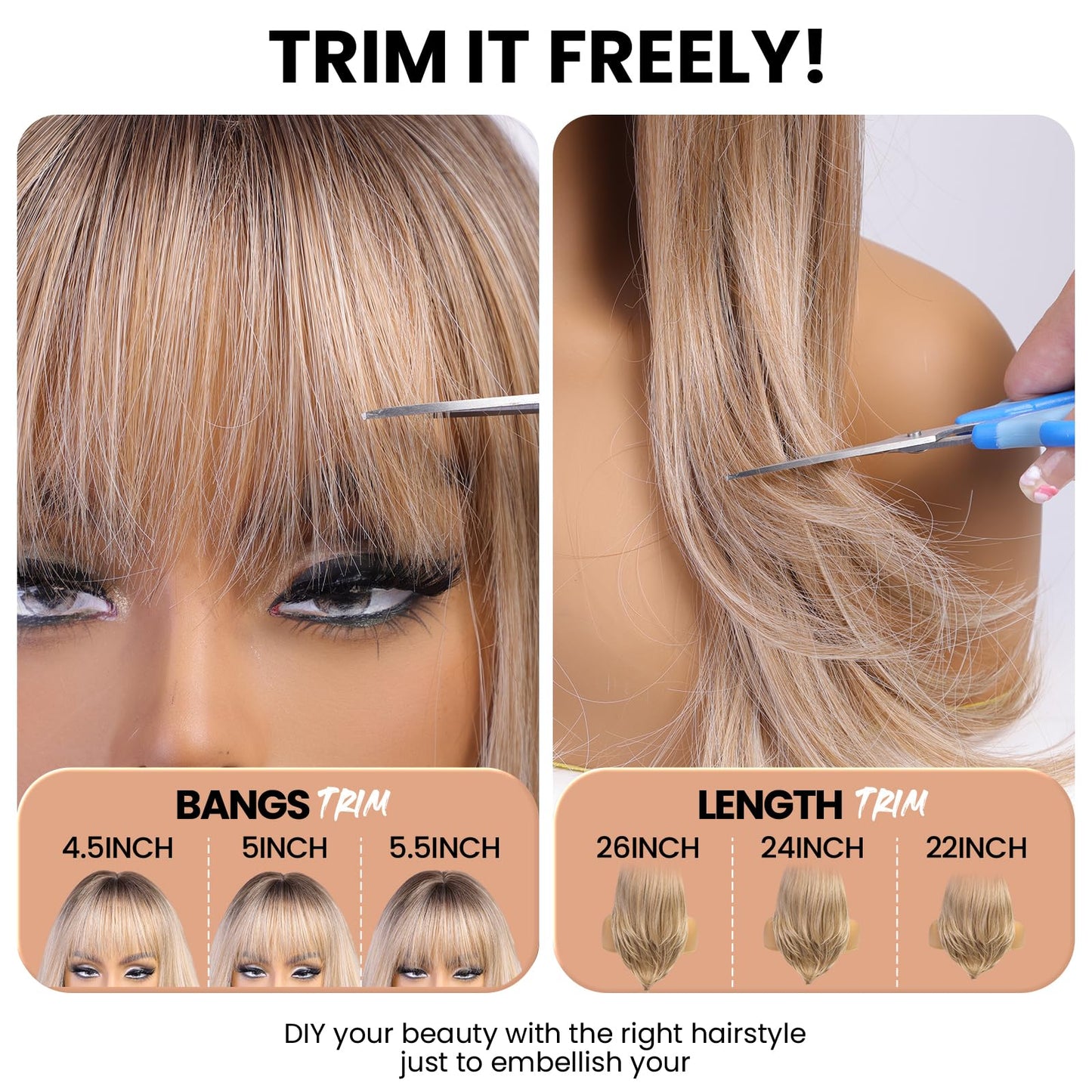 EMMOR Grey Wig With Bangs For Women Long Straight Wigs Synthetic Layered Hairstyle For Girls Party Cosplay And Daily Use(26" Silver Grey)