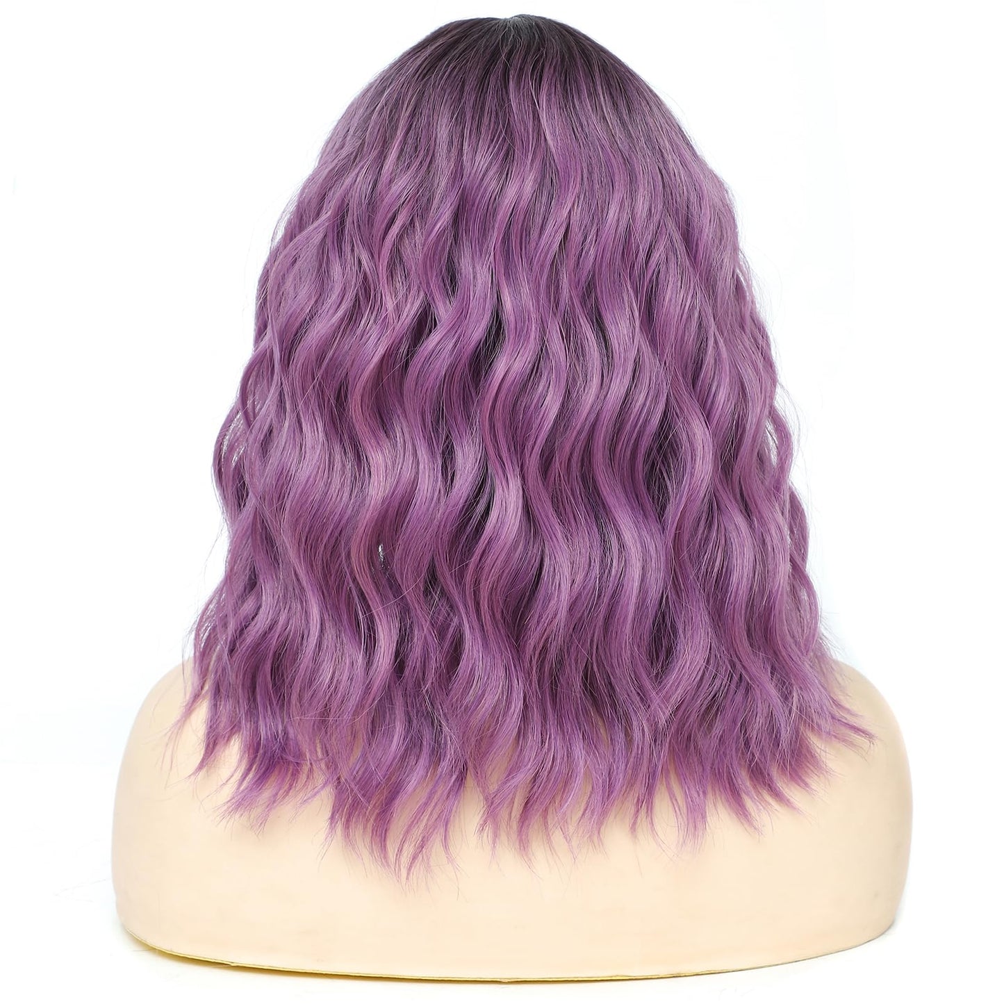 Rose bud Wavy Bob Wig Natural Wig Ombre Purple Synthetic Hair Shoulder Length Short Curly Middle Part Lace Front Wigs for Women