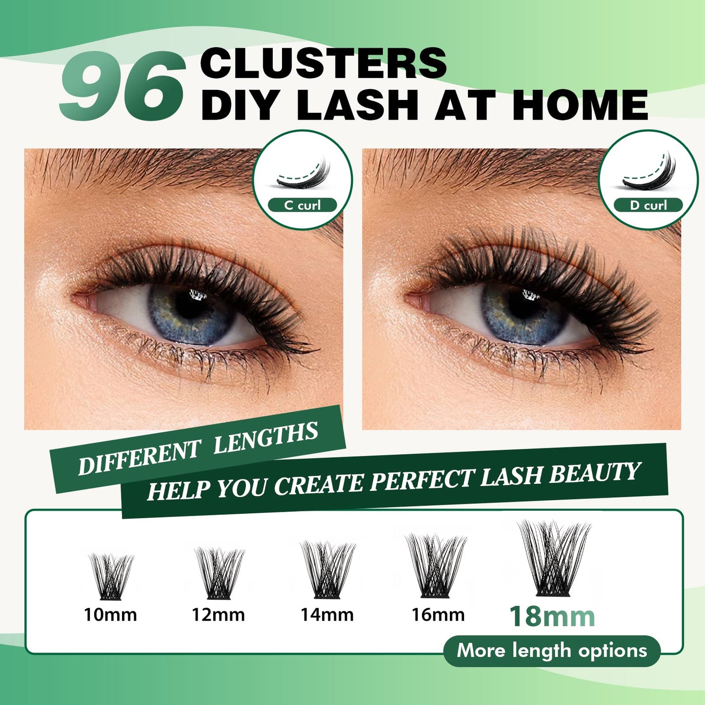 Lash Clusters 96pcs Individual Lashes Y01 D Curl 8-18MIX Cluster Lashes KEYYOU Volume Wispy Lash Extension Soft&Comfortable Easy DIY at Home(Y01,D-8-18MIX)