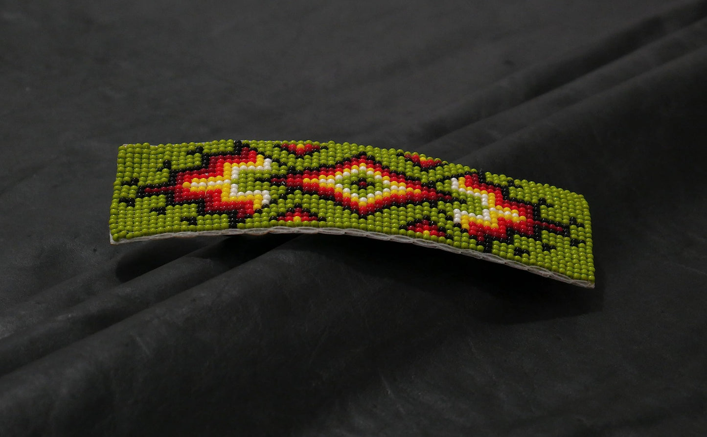 Beaded Hair Clips Native American Style Handmade Collection (Green With Earring)