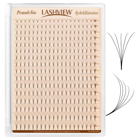 LASHVIEW Premade Lash 320 Fans, 5D C Curl Thickness 0.07 Premade Fans Eyelash Extensions 8-15 mm Mixed Length Promades Eyelash Fans Professional Pre Made Lash Fans (320 Fans 5D-0.07-C 8-15mm)
