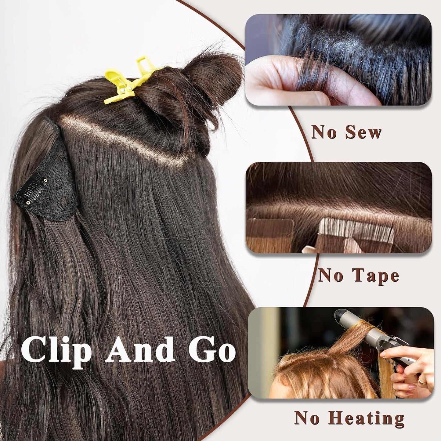 NAYOO Clip in Curly Hair Extensions 4PCS Long Wavy Synthetic Thick Hairpieces with Fiber Double Weft for Women Hair Full Head (24 Inch, Auburn)