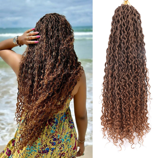 Goddess Locs Crochet Hair 30 Inch Long Faux Locs Crochet Hair for Black Women Pre Looped Crochet Locs with Curly Ends Curly River locs Crochet Braids (T1B30)