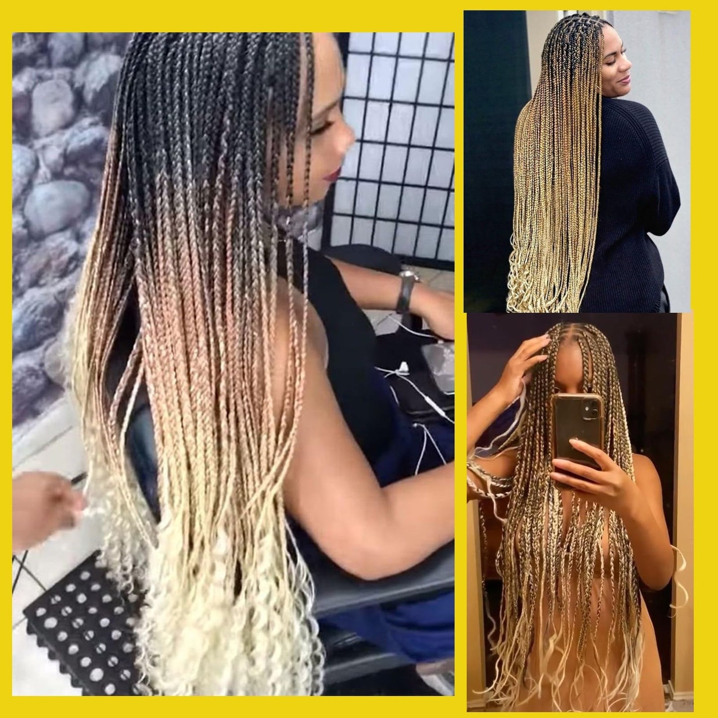 36'' Ombre Pre Stretched Braiding Hair Yaki Texture Crochet Braid Hair Extensions 4 Tones Braiding Hair Pre Stretched (7packs,1b/30/27/613)
