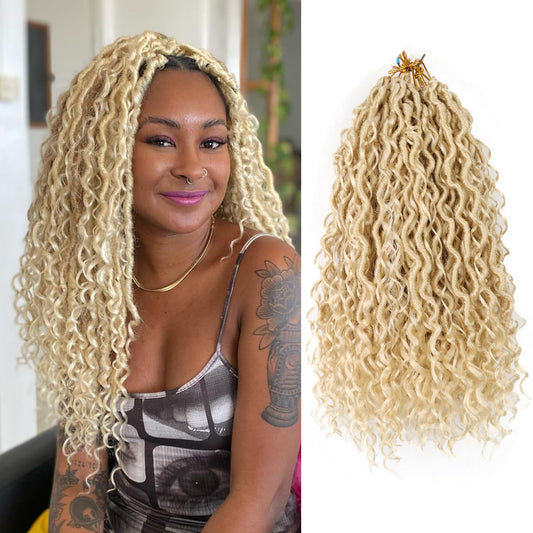 14 Inch Blonde Crochet Hair Goddess Locs 7 Packs Bohemian Locs Crochet Hair with Curly Ends Pre Looped Soft Faux Locs Crochet Hair for Black Women River Locs Crohet Braids(14 Inch,613)