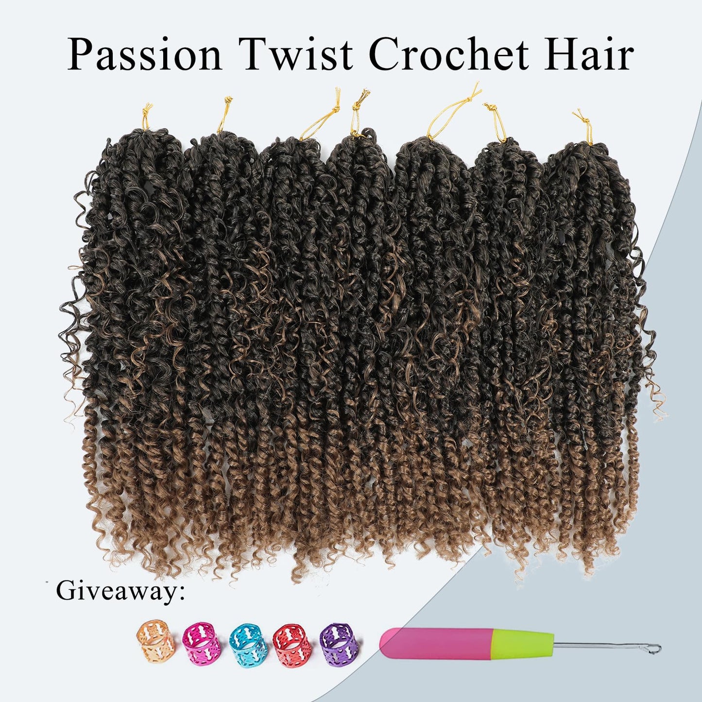 Passion Twist Hair 14inch Boho Passion Twist Crochet Hair For Black Women Pretwisted boho Passion Twist Crochet Hair, Pre Looped Curly Ends Bohemian Crochet Braids For Women（#T27,14inch,7 Packs）