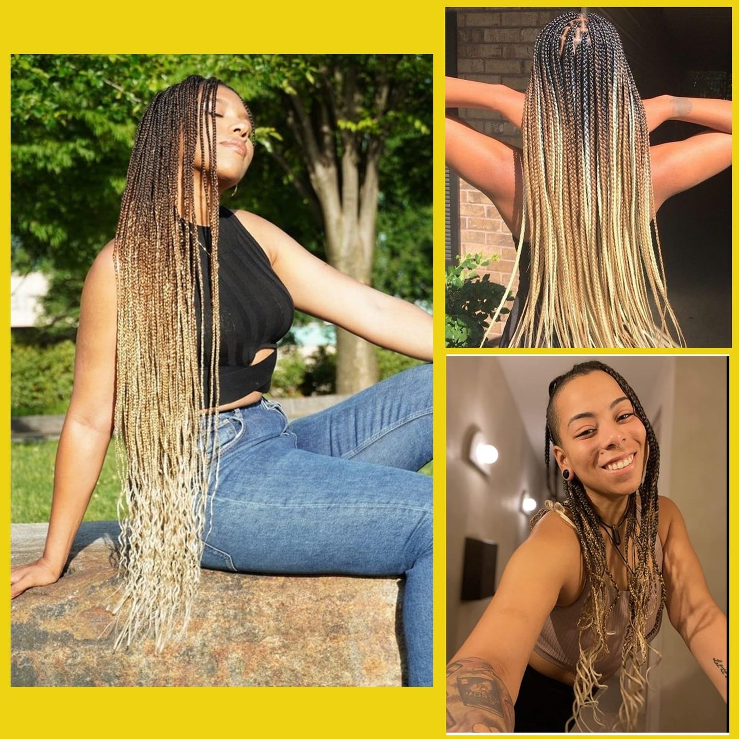 36'' Ombre Pre Stretched Braiding Hair Yaki Texture Crochet Braid Hair Extensions 4 Tones Braiding Hair Pre Stretched (7packs,1b/30/27/613)
